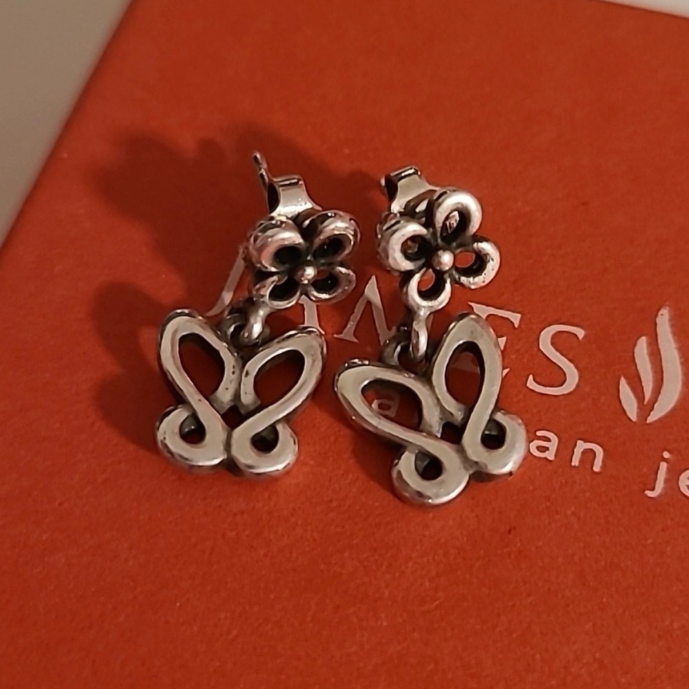 RETIRED James Avery Silver Floral and Butterfly Earrings